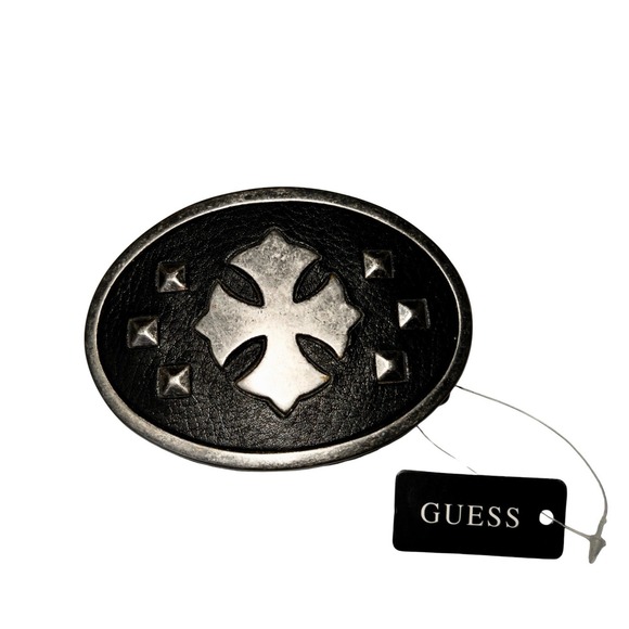 NWT Guess Cross Belt Buckle Metal Studded Rock Biker - Picture 1 of 6